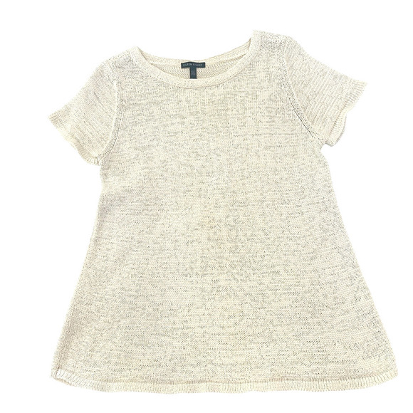 Eileen Fisher Cream Round Neck Short Sleeve Organic Cotton Blend Sweater… - Picture 4 of 7